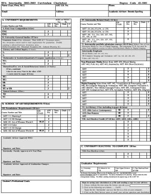 Fillable Online Asu BFA Intermedia 2002 2003 Curriculum Checksheet