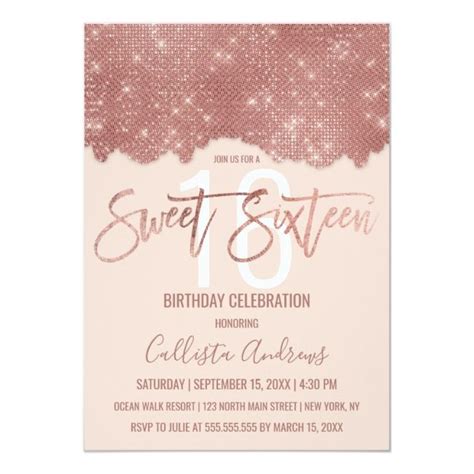 Create Your Own Invitation Zazzle Sweet 16 Invitations Rose Gold Glitter Pink Sweet 16