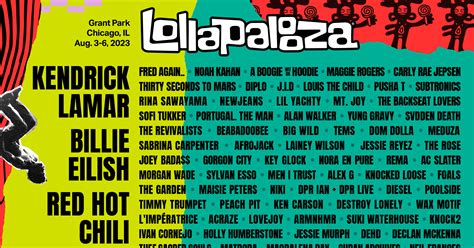 Lollapalooza Lineup Announced Kendrick Lamar Billie Eilish Lana Del Rey Red Hot Chili