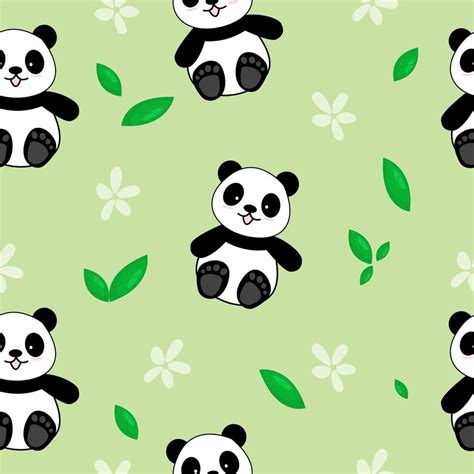 Cute Panda Seamless Pattern Background, Cartoon Panda Bears Vector ...