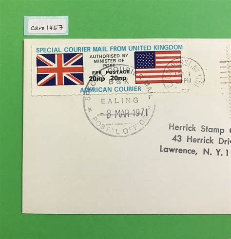 1971 Uk Postal Strike Mail To Usa Special Courier Mail Label Tied By 2