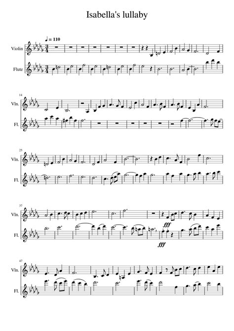 Isabellas Lullaby Sheet Music For Flute Violin Mixed Duet