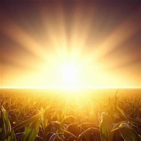 Premium Photo Sunrise Over Cornfieldfield The Sun Shines Straight