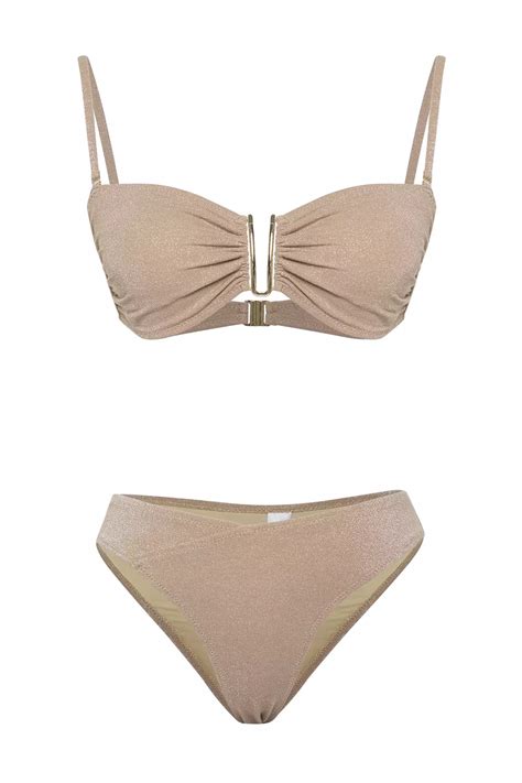 Buy Trendyol Mink Strapless Accessory Glittery Regular Core Bikini Set Online Zalora