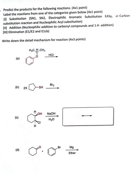 Solved Predict The Products For Each Of The Following Chegg