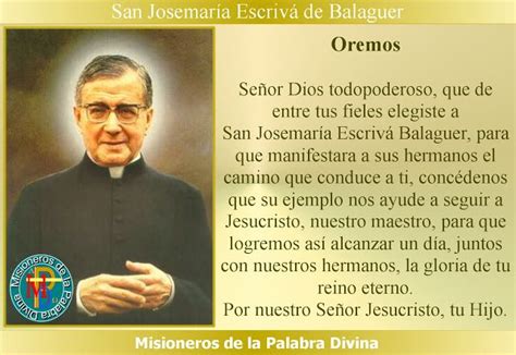 MISIONEROS DE LA PALABRA DIVINA SANTORAL SAN JOSEMARÍA ESCRIVÁ DE