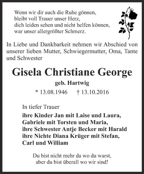 Traueranzeigen Von Gisela Christiane George Trauer In Thueringen De