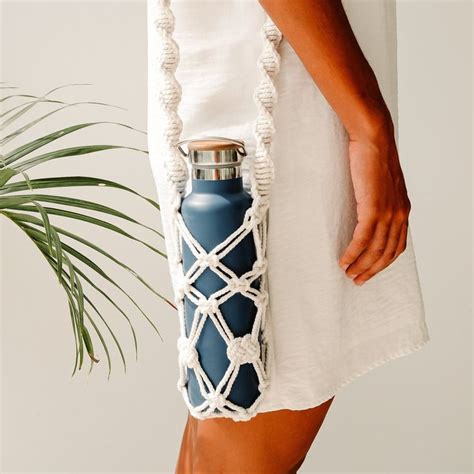 Macrame Bottle Holder Long Strap Cross Body Bag Water Bottle Holder