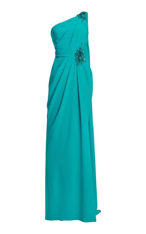 Zuhair Murad Women S Embroidered Cady One Shoulder Gown Blue Only