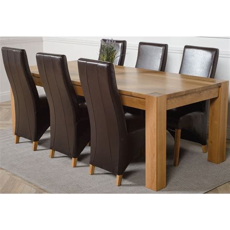 Kuba Extra Large Oak Dining Table With Lola Brown Leather Chairs