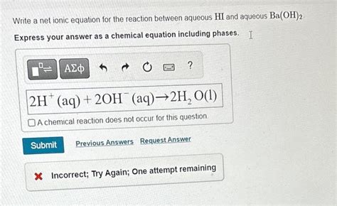 Solved Write A Net Ionic Equation For The Reaction Between