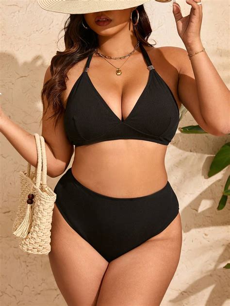 SHEIN Swim Curve Conjunto De Bikini De Dos Piezas Con Sujetador Y Bottom De Unicolor Para