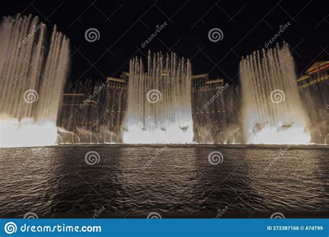 Beautiful View of Night Fountains of Bellagio Hotel on Strip. Las Vegas ...