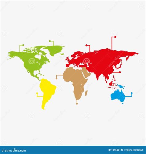 Wereldkaart Infographic Met Kleurrijke Wijzers Vectorillustratie