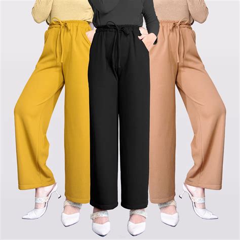 Jual Celana Kulot Wanita Knit Pants Highwaist Wanita Loose Pants