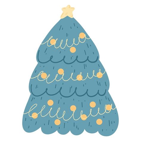 Premium Vector Christmas Tree In Cartoon Flat Style Hand Drawn Vector