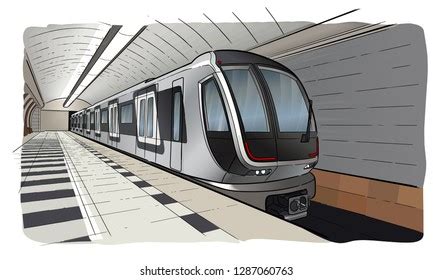 Hand Drawn Sketch Subway Station Train Stock Vector (Royalty Free) 1287060763