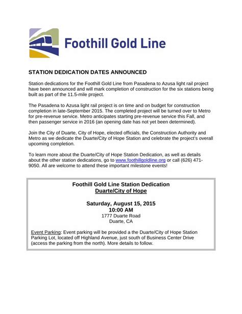 PDF STATION DEDICATION DATES ANNOUNCED Gold Foothillgoldline Org