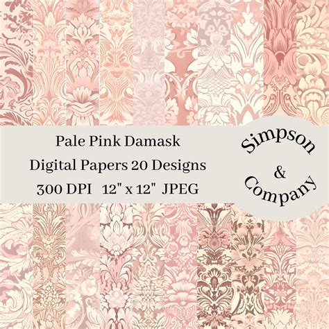 Pale Pink Damask Digital Paper Victorian Digital Paper Etsy