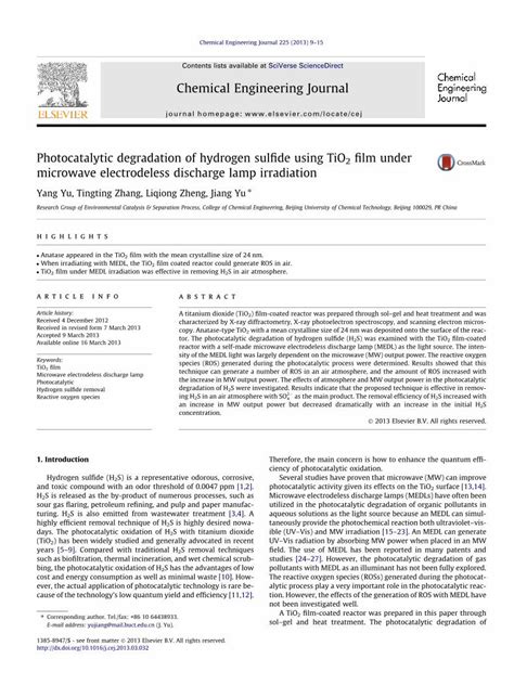 Pdf Photocatalytic Degradation Of Hydrogen Sulfide Using Tio Film