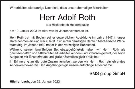 Traueranzeigen Von Adolf Roth Trauer De