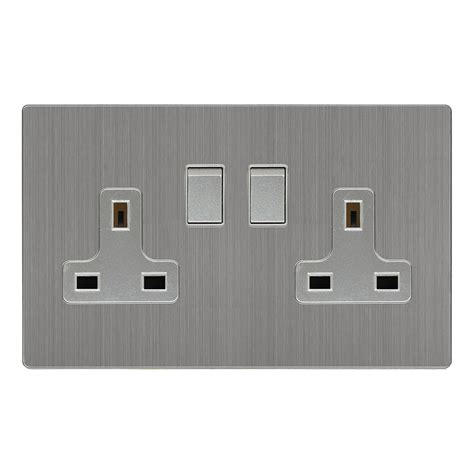 Domus Double Switched Uk Socket A V Brushed Silver T C