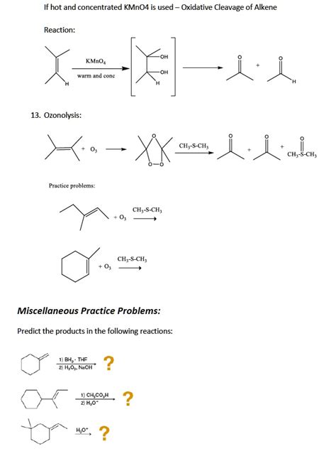 If Hot And Concentrated KMnO4 Is Used Oxidative Cleavage Of Alkene Occurs Reaction KMnO4 H2O