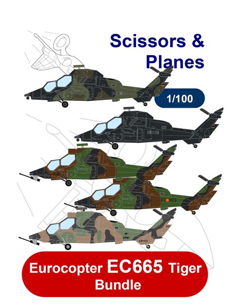 1 100 Snp Eurocopter EC665 Tiger Bundle Paper Model EcardModels