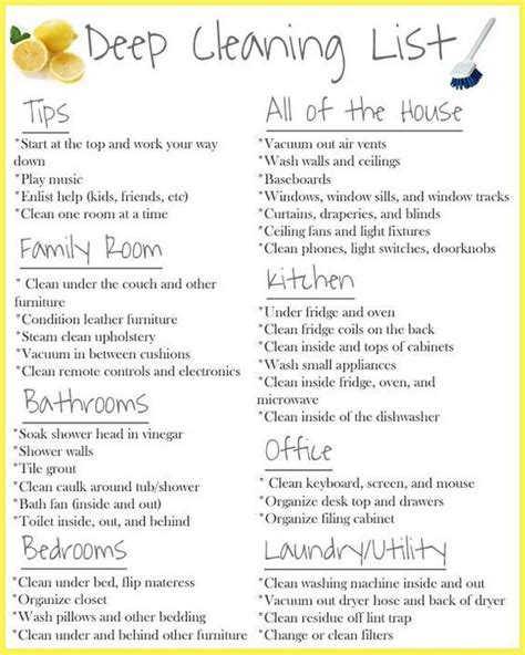 Deep Cleaning House Checklist Printable