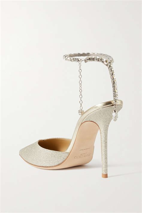 Jimmy Choo Saeda 100 Crystal Embellished Glittered Canvas Pumps Net A