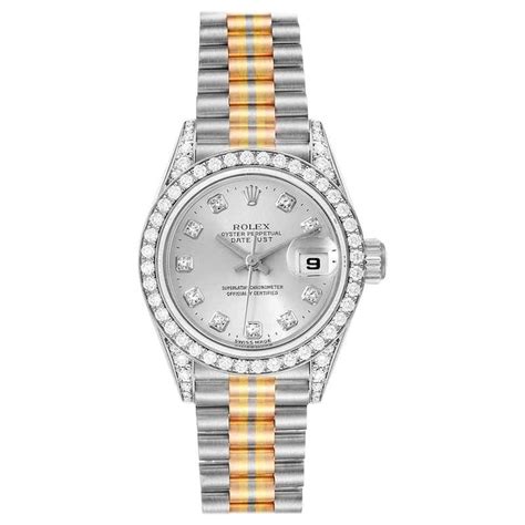 rolex president datejust white gold sodalite diamond ladies