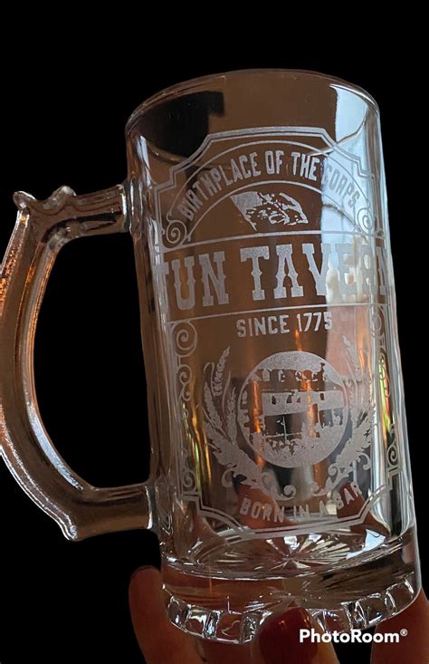 Tun Tavern Glass Etched Beer Mug Glass Beer Mug Etched Glass Beer Mug