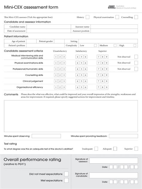 Fillable Online Wbaonline Amc Org Mini CEX Assessment Form Medical