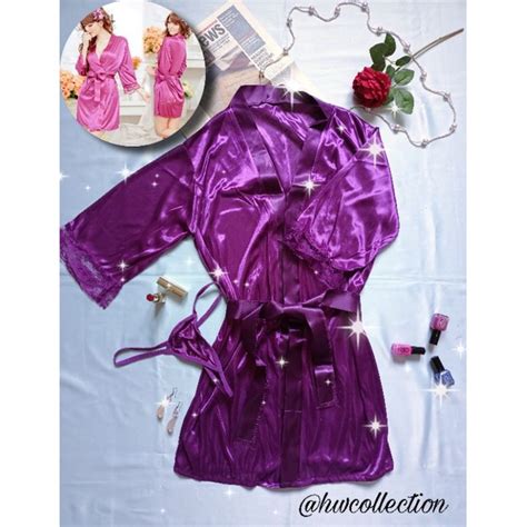 Jual Hw Collection Lingerie Kimono G String Belt Satin Glossy