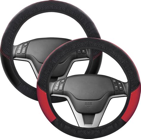 Wdandcd 2 Pcs Universal Leather Car Steering Wheel Cover Anti Slip Cover