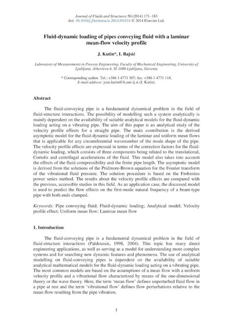 PDF Fluid Dynamic Loading Of Pipes Conveying Fluid With A Laminar