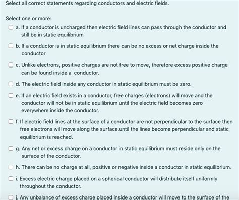 Solved Select All Correct Statements Regarding Conductors Chegg