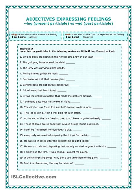 Participles As Adjectives Worksheets