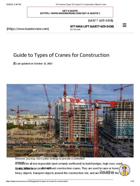 10 Common Types of Cranes For Construction - Maxim Crane | PDF