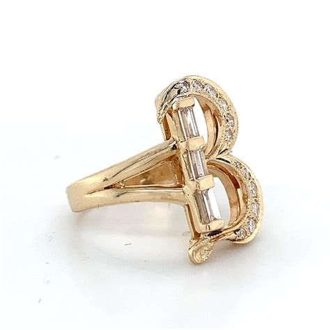 K Yellow Gold B Initial Baguette Round White Di Gem