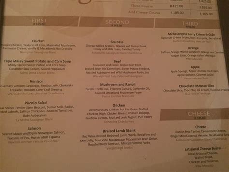 Menu at Piccolo Mondo restaurant, Sandton, Mandela Square