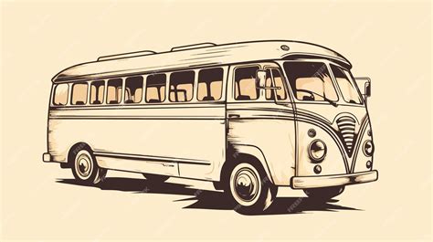 Vintage Bus Pencil Sketch on Beige Background | Premium AI-generated vector