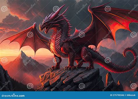 Dragon Standing On A Mountain Generative Ai Illustration Stock