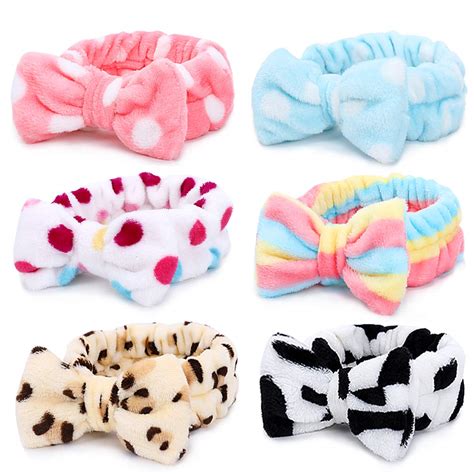 Spa Headband 6 Pack Bow Hair Band Women Facial Makeup Head Band Soft