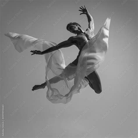 Flight Black And White Portrait Of Graceful Muscled Male Ballet Dancer