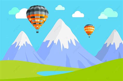 Clouds And Striped Hot Air Balloons Against A Blue Cloudy Sky Background Illustration In