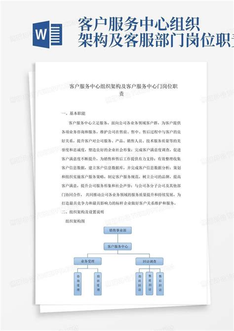 客户服务中心组织架构及客服部门岗位职责 Word模板下载 编号ljbrkxdm 熊猫办公