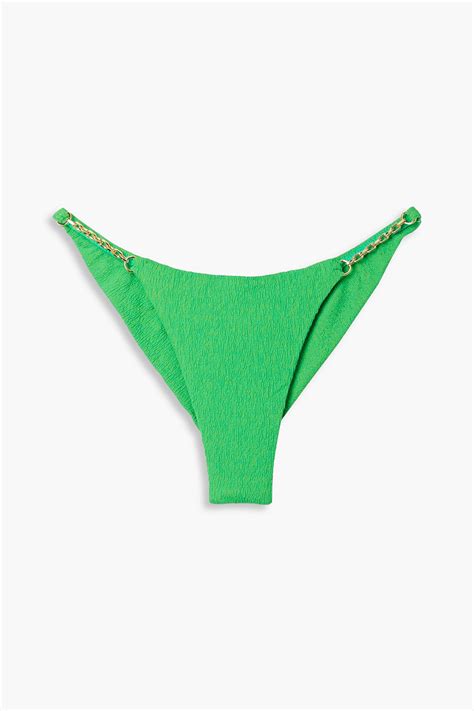 Vix Paula Hermanny Chain Embellished Stretch Seersucker Bikini Briefs In Bright Green ModeSens