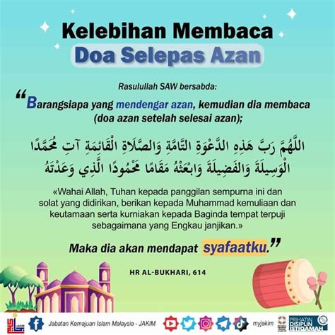 Lafaz Azan Cara Jawab Azan Serta Doa Selepas Azan