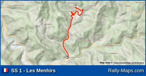 SS 1 Les Menhirs stage map Rallye National de Lozère 2024 Coupe